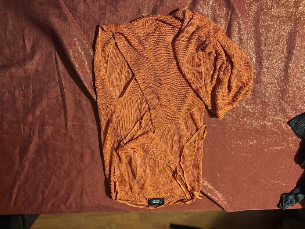 Cider Cardigan Womens S Tie Front Hooded Lightweight Knit Rust Orange
